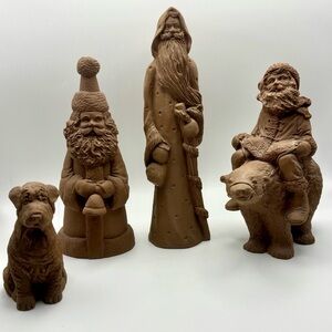 Rustic Santa Figurine Set Woodland Lodge Christmas Bear Dog Vintage